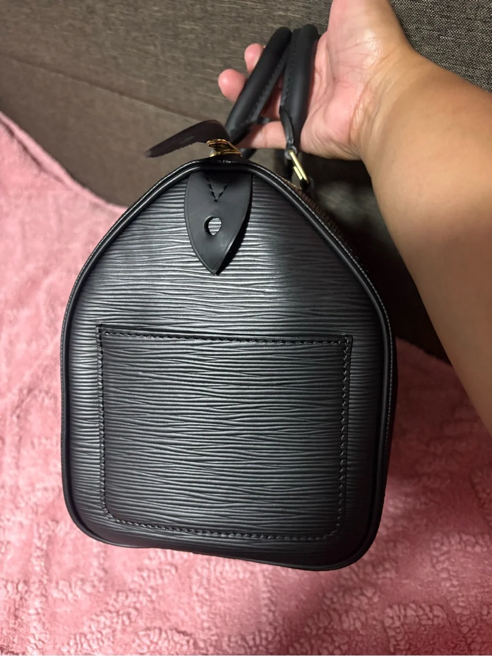 Louis Vuitton Black Epi Leather Handbag with Gold-Tone Hardware